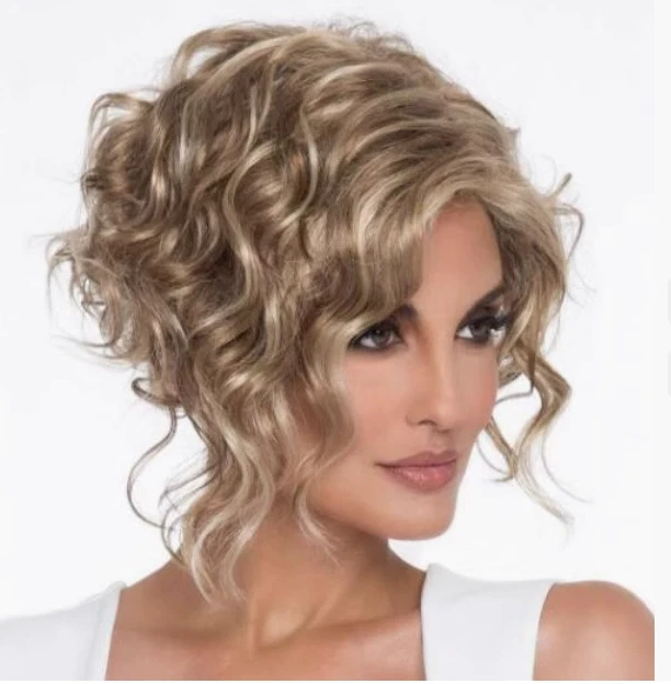 Short Loose Curls Curly Ash Brown Blonde Mix Synthetic Hair Wigs Women Soft - Image 1 of 4