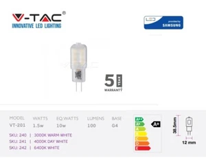 LED G4 Capsule Light with SAMSUNG Chip 1.5W 100Lm Plastic by V-TAC - Picture 1 of 3