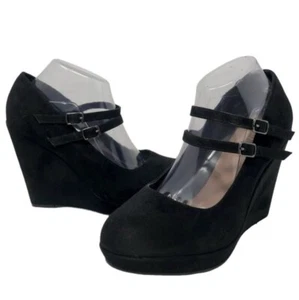 Torrid Wedges Platform Heel Shoes MaryJane Black Suede Women's Woman's Size 10W  - Picture 1 of 12