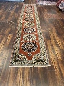 Veg Dye Handgeknüpft Vintage Tribal Geometrisch Läufer Teppich Carpet 2'5”x12’11”,1950 - Bild 1 von 12