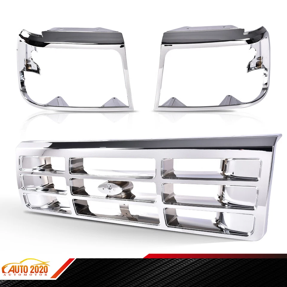 Chrome Headlight Door Grille Kit Fit For 1992-1996 Ford F-150 1992-1997 F-250 Foto 1 de 1