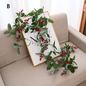 Christmas Garland Holly Leaves Red Berries Winter Fireplace Party Hanging Decor