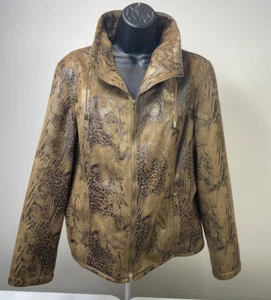 Ruby Rd. Women Brown Gold Black Faux Snakeskin Graphic VTG Bomber Jacket 14. - Picture 1 of 13
