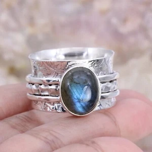 Anillo giratorio de plata 925 con piedras preciosas de labradorita meditación inquietud ansiedad d881 - Imagen 1 de 7