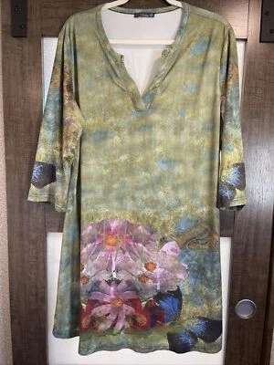 Vestido AZALEA By Firmiana Floral Acuarela Azul Verde Manga 3/4 Talla 2X Foto 1 de 4