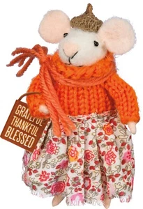 Grateful Thankful Blessed Thanksgiving Felt Mouse Figurine 4.5 Inch NEW - Picture 1 of 1