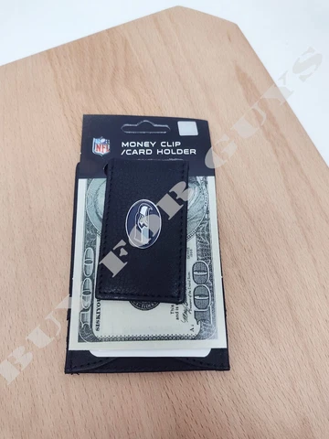 Seattle Seahawks NFL Black Leather Money Clip Wallet - Magnetic Wallet Cover