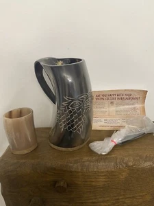 VIKING CULTURE - 3 PIECES OF HORN - SHOT CUP, GOBLET AND BOTTLE OPENER NEW - Picture 1 of 16