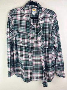 C&C California Button Down Hemd Damen XL rosa grün kariert Flanell Langarm - Bild 1 von 7