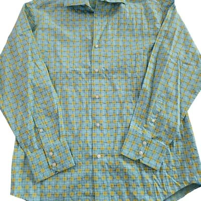 NWT Men's Medium Brandini Long Sleeve Turquoise Yellow Dress Button Down Shirt - Image 1 of 4