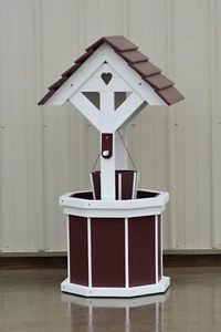 4 ft. HandCrafted Poly Wishing Well with Flower Planter Bucket; Cherry and White - Picture 1 of 2