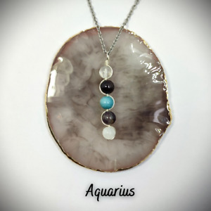 Necklace for Aquarius Quartz Garnet Aquamarine Amethyst Moonstone Beaded Pendant