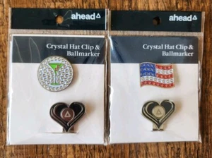 Lot Of 2 AHEAD Crystal Hat Clip Box Set w /Box Marker, USA Flag, Martini - Picture 1 of 4