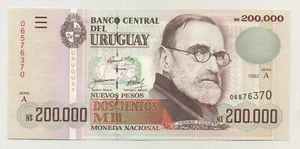 Uruguay 200000 Nuevos Pesos 1992 Pick 72 UNC Uncirculated Banknote - Picture 1 of 2