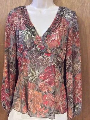 MEXX Talla 12 Cuello en V con Adornos Manga Larga Semi Transparente Informal Top Foto 1 de 4