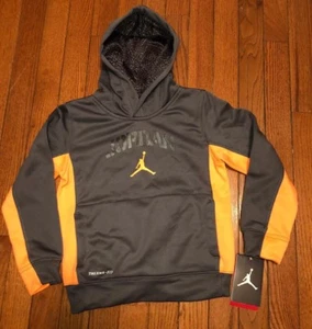 Nike Jordan Therma Fit Hoodie Jacket Child Size 7 Large Orange And Gray NWT - Picture 1 of 5