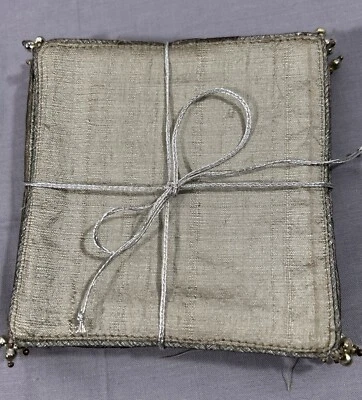 Crate & Barrel Silk Coaster Set of 8 4 1/2 " x 4 1/2" Silver 100% SIlk NEW - Image 1 of 4