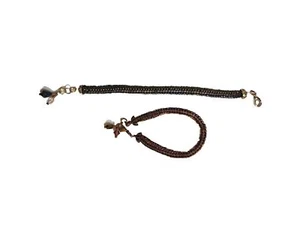 2 Handmade Mini Beaded Bracelets 7 1/2" Brown blue & Bronze Lobster Clasp - Picture 1 of 5