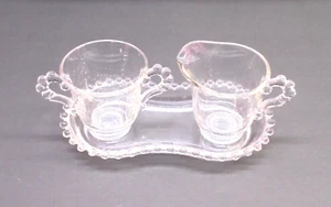 Vintage Imperial Klarglas Kerzendocht Zucker & Milchkännchen Set mit Tablett - Bild 1 von 6
