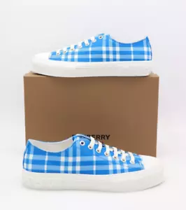 NUEVO EN CAJA Burberry Para Hombre Jack Vivid Azul Cuadro Algodón Top Bajo Tenis Zapatos 13 46 - Imagen 1 de 8