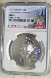 2012 Austria $1.5 E coin 1 troy oz. .999 FS Vienna Phiharmonic NGC MS 69  - Picture 1 of 2
