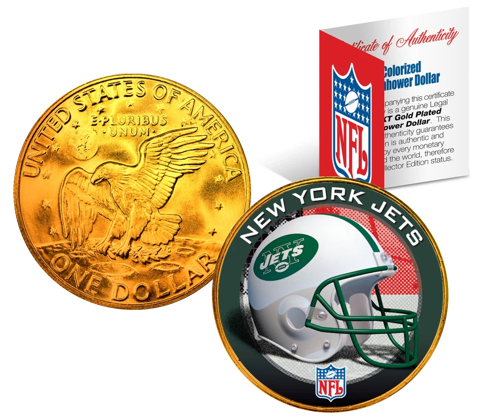 NEW YORK JETS NFL 24K Gold Plated IKE Dollar U.S. Coin * OFFICIALLY LICENSED * - Image 1 of 1