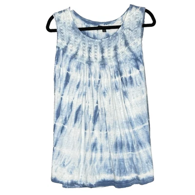 Camisa Lane Bryant 22 24 2X Top Azul Tie Dye Sin Mangas Cuello Redondo Algodón Tejido Foto 1 de 4