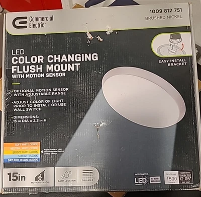 Commercial Electric 15" LED Flush Mount Light Brushed Nickel Motion CCT Dim*394 - Image 1 of 4