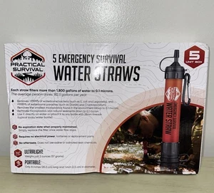 5 High Capacity Emergency Survival Water Straws - Personal Water Filters- NEW - Picture 1 of 3
