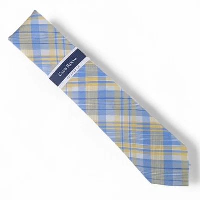 Corbata clásica a cuadros McKay de 3,25" amarilla azul Club Room para hombre Foto 1 de 4