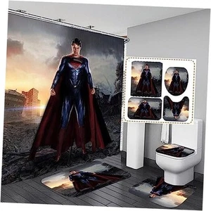 Bathroom 4 Pieces Set Shower Curtain, Toilet Lid Cover and Bath Mat, Non-Slip - Picture 1 of 8