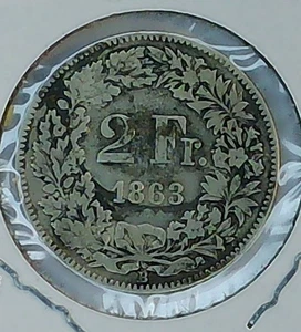 1863-B 2 Franken Schweizer seltenes Silber (509) - Bild 1 von 2