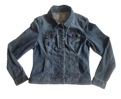 Chaqueta de camionero de mezclilla para mujer GUESS XL (funciona pequeña) azul elástico estilo jean Foto 1 de 4