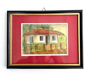 Arte Original Enmarcado Vintage Tiza Pastel Adobe Hogar Rojo Firmado 1999 8.5" x 6.5" - Imagen 1 de 21