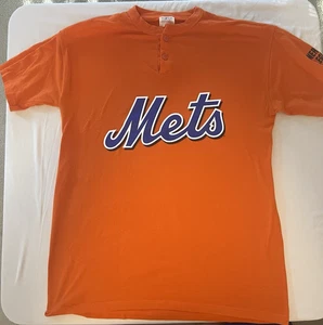 T-shirt Majestic New York Mets Henley adulto XL 2 bottoni arancione MLB baseball - Foto 1 di 10