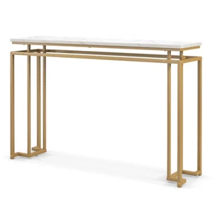 Tavolo Consolle Da 120Cm Con Piano Effetto Marmo E Struttura Geometrica in Metal - Photo 1/12