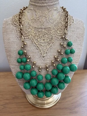"Collar Stella and Dot Jolie verde con cuentas babero declaración tono dorado 19-22""" Foto 1 de 4