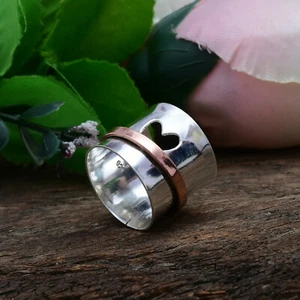 925 Sterling Silver Heart Wide Band Valentine'day Love Gift for Her 8.75" - Picture 1 of 5