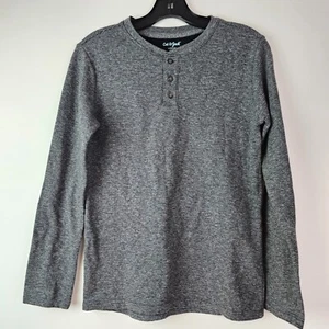 Cat & Jack Boys Size L 12 14 Long Sleeve Henley Shirt Heather Dark Gray Charcoal - Picture 1 of 6