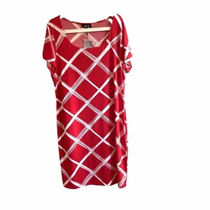 New LBISSE Stretch Short Sleeve Knee Length Shift Dress. Size 2X. Red/ White - Picture 1 of 6