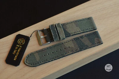 22 mm Cinturino tessuto jeans camouflage pelle Handmade Italy Leather Strap - Immagine 1 di 4