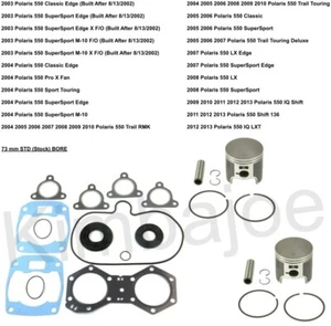 Polaris 550 Listed 73 mm STD BORE Piston Kits Gasket Set O-rings Crank Seals - Picture 1 of 1