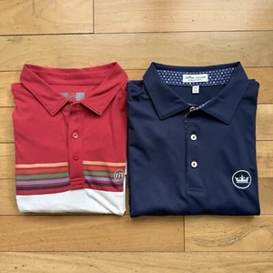 Lot Of 2 Golf Shirts Peter Millar Summer Comfort Travis Matthew CA Size XL Blue - Picture 1 of 17