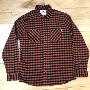 Hollister California Flannel Shirt Orange/Black Plaid Men Size Medium *NEW*
