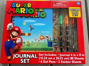 Super Mario Journal Gift Set Gel Pens Stickers Birthday Gift Stationary Diary - Picture 1 of 4