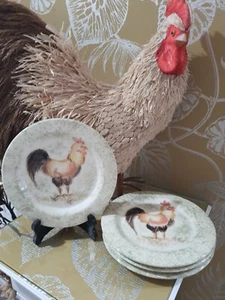 Cockerel Rooster Chicken Hand Painted Ceramic Studio Plates Country Farmhouse 4 - Picture 1 of 6