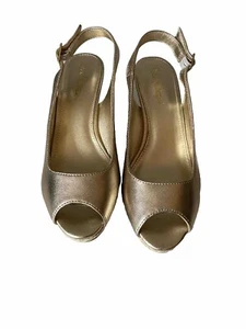 Lilly Pulitzer Gigi Gold Wedges Size 7 Metallic Basketweave $198 Slingback Shoe - Picture 1 of 6