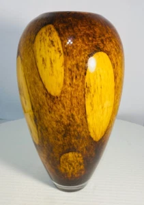 Bellissimo vaso vintage fine metà secolo arte vetro marrone conchiglia tartaruga alto 11" - Foto 1 di 19