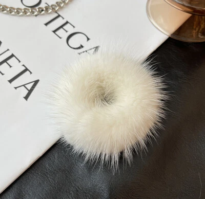 Anillo para el cabello de piel de visón real para mujeres damas cuerda para el cabello banda para el cabello aro para el cabello bola de pompón Foto 1 de 4