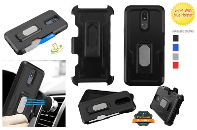 For LG 2019 Hybrid Rugged Case Magnetic Mount Armor HOLSTER + CARD WALLET Cover - Image 1 of 4